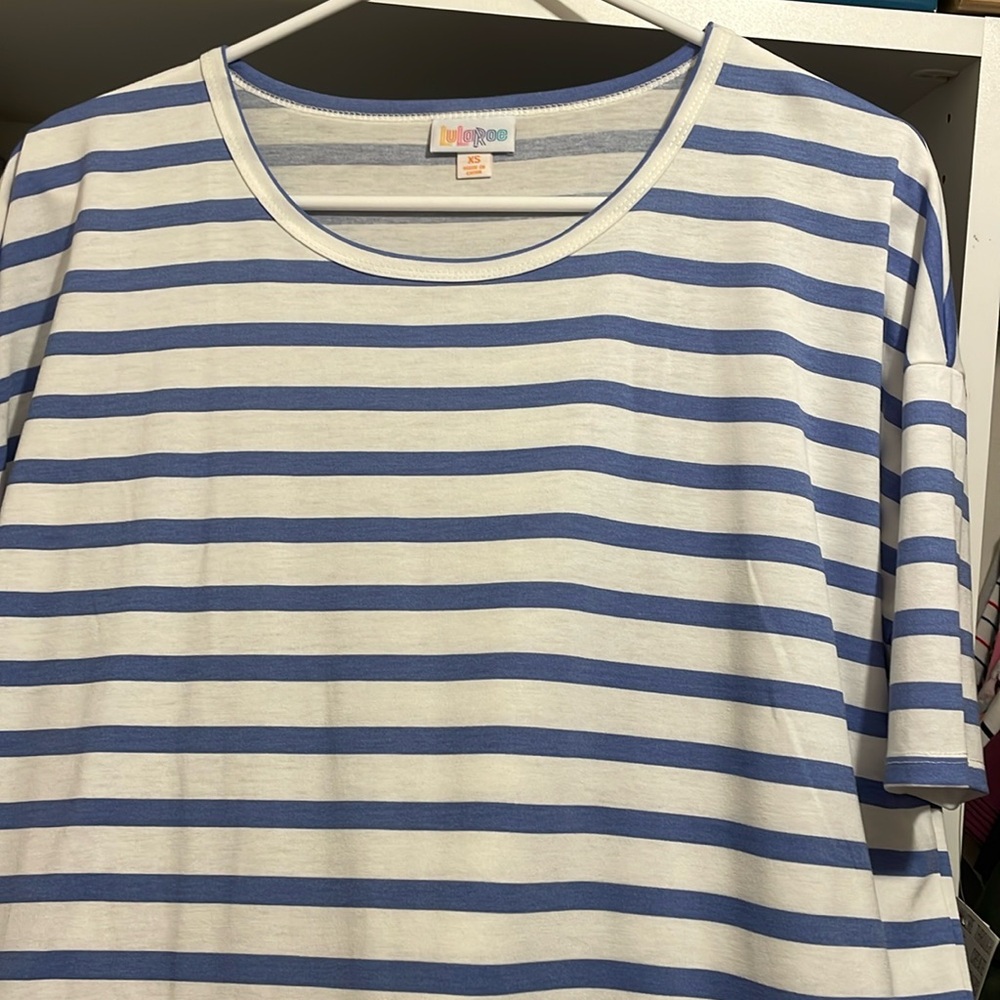 NWT LuLaRoe Irma XS white with light blue stripe